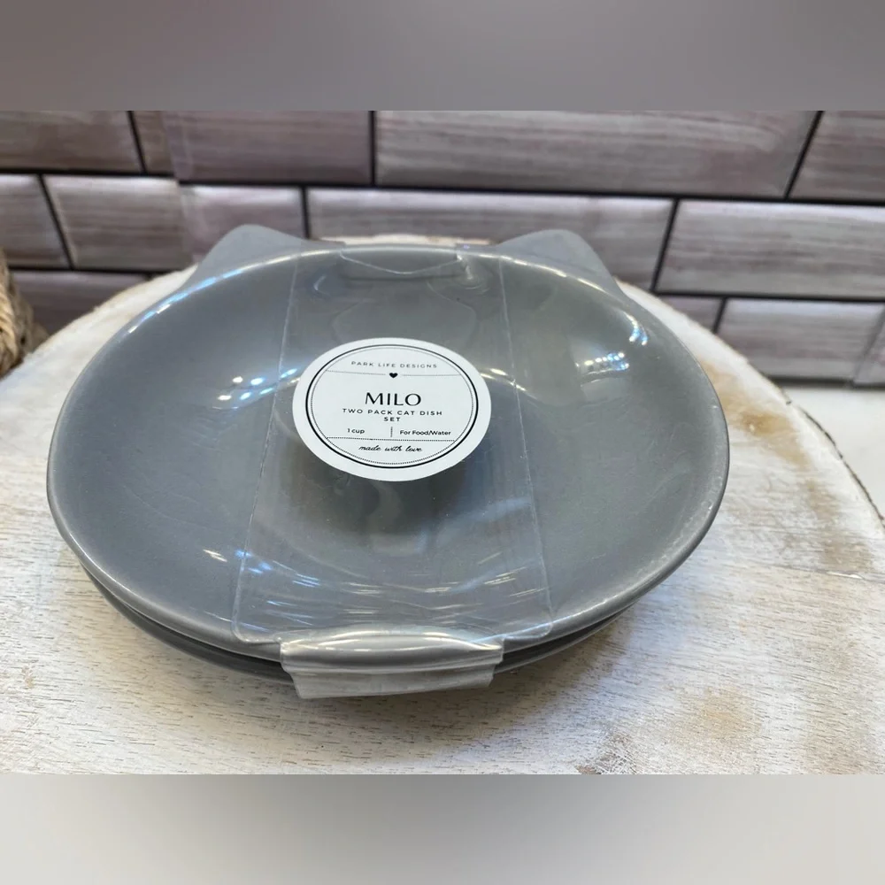 Park Life Design 🐾 MILO 2 pack Ceramic Cat Dish 1cup gray New